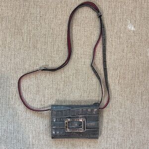 Brighton Croc-Embossed Gray with Pink Trim Crossbody Wallet / Bag